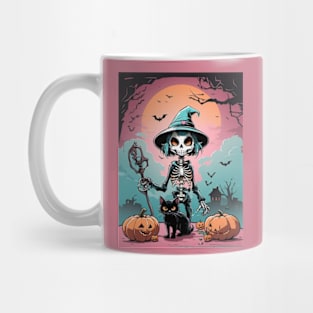 Halloween skeleton witch with her spooky friends Mug